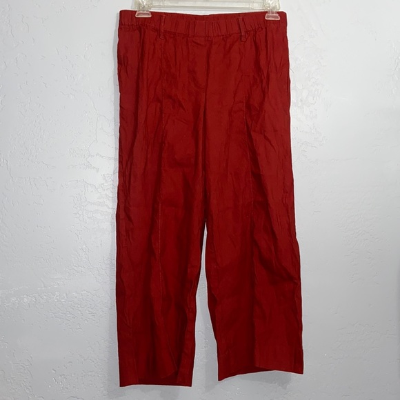 J Jill Linen Stretch Elasticized Waist Crop Wide Leg Pants Size Medium - Picture 1 of 8